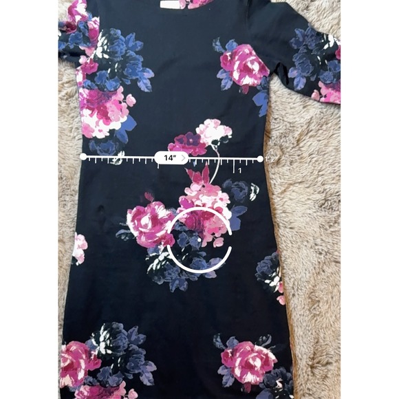 Joules Floral Print 3/4 Sleeve Knit Dress Black with Pink Roses Size‎ 2 - Picture 8 of 9
